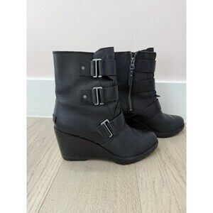 Sorel After Hours Boots Black Leather Wedge Heel Size 8.5 $250